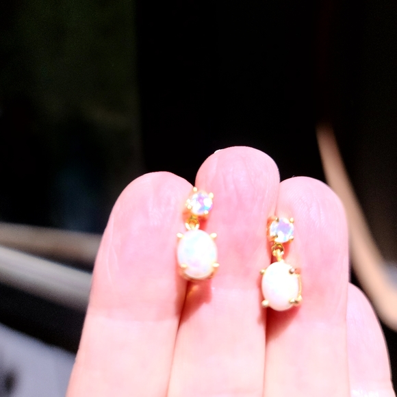 3k Opal & moonstone sterling &gold earrings - Picture 6 of 7
